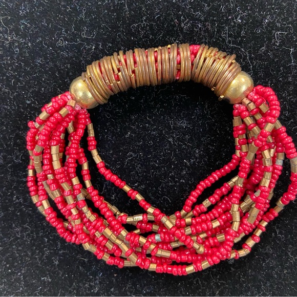 Brass and Cranberry seed bead Bracelet - Picture 1 of 3